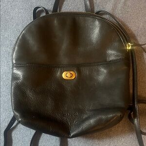 Margot Black Leather Backpack with Gold Turnlock